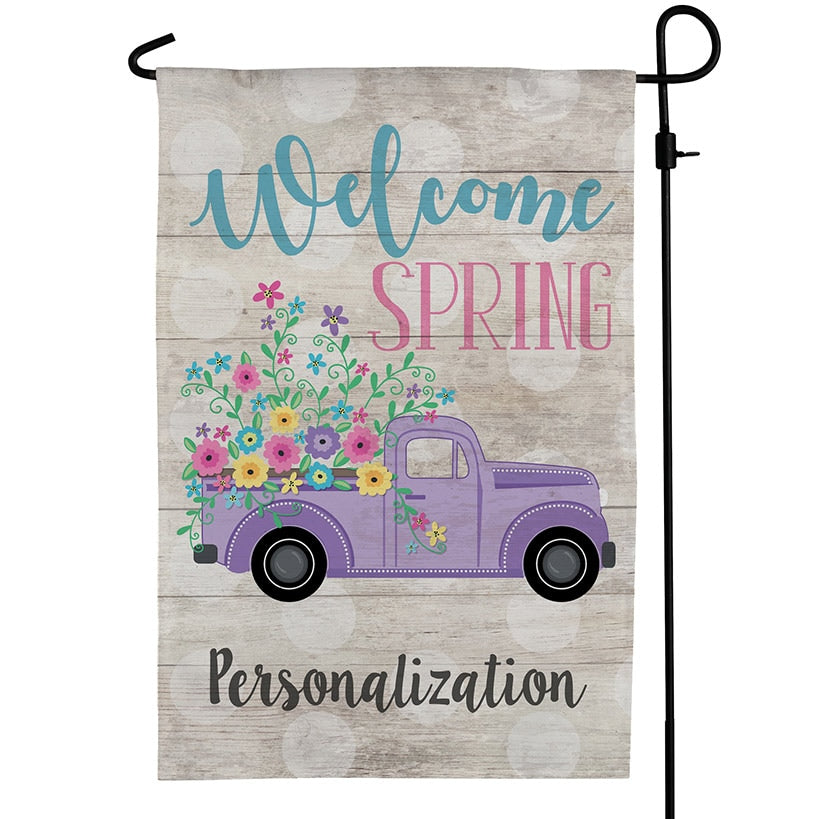 Personalized Welcome Spring Truck Garden Flag