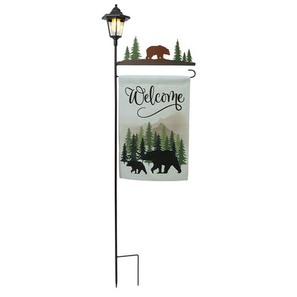 Welcome Flag Lodge Themed With Pole And Lighted Lantern Bear Or Deer