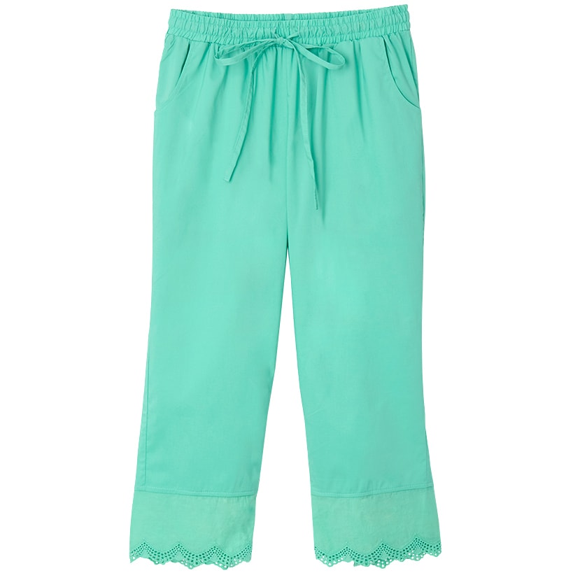 Women's Capri Pants with Scalloped Hemline and Waist Drawstring#select-color_turquoise