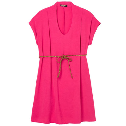 Women's Dolman V-Neck Dress with Braided Belt