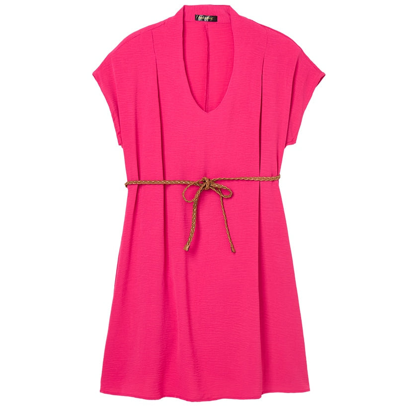 Women's Dolman V-Neck Dress with Braided Belt#select-color_fuchsia