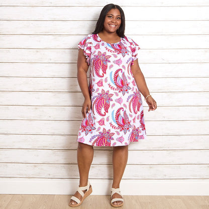 Women's Knee-Length Dress with Ruffle Short Sleeve