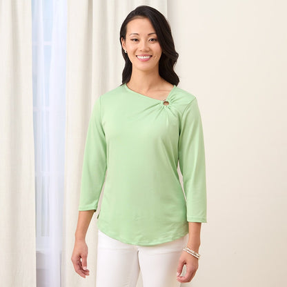 Women's Asymmetrical 3/4 Sleeve Top with O-Ring