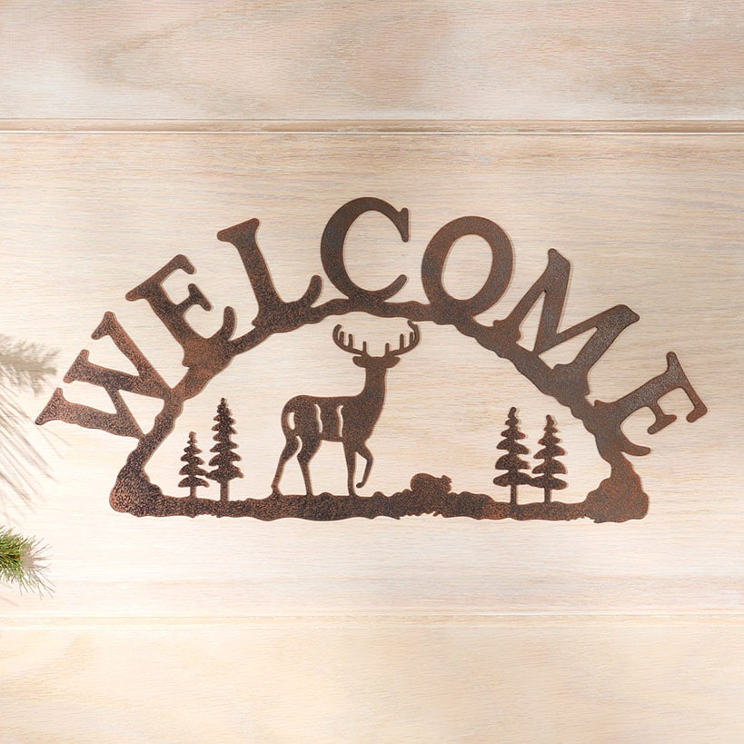 Rustic Woodland Moose Metal Welcome Sign