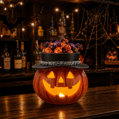 Halloween Pumpkin Candy Bowl with Witch Hat, Light Up Jack O Lantern Decoration, Spooky Tabletop Storage Container for Home Party Decor - image 19