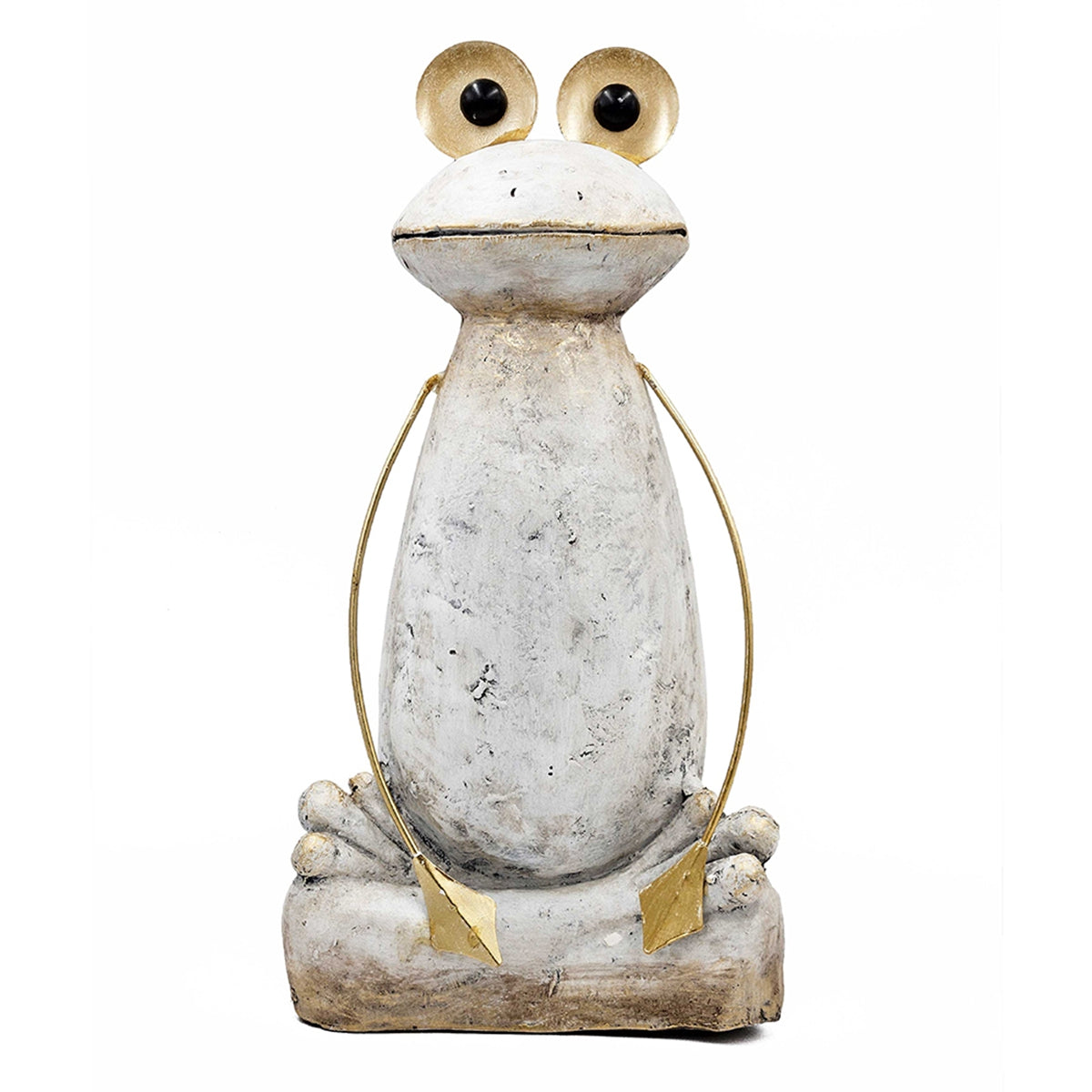 11.4x8.3x24.8" Abstract White Magnesium Frog Figurine with Gold Arms and Eyes - image 2
