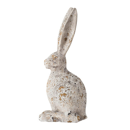 5.3x4.5x12.8" Weathered Cement Cream Rabbit Statue - image 3