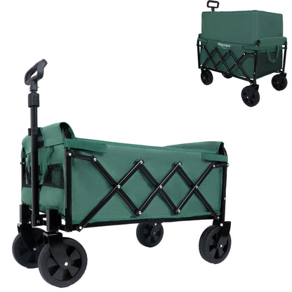 Expandable Dual-Layer Utility Wagon with 100% Extra Space - Grocery Cart for Camping, Shopping, Sports, Gardening, Fishing, Supports 225lbs, Green