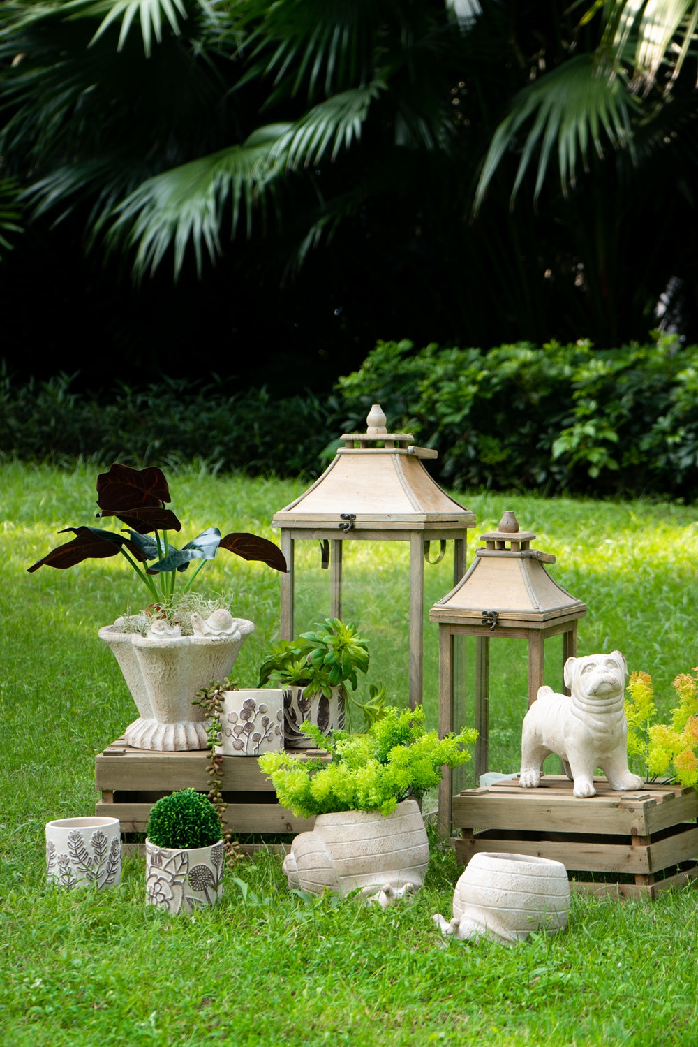 Set of 4 4.3x4.3x4" Gray Sand and Cement Planters with Brown Botanical Motifs - image 14