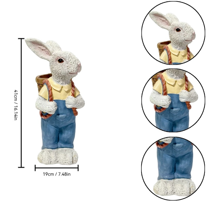 Simulated Couple Rabbit Statue Flower Pot Ornament, 17'' Resin Crafts Garden Sculpture Decor, Household Guardian Ornament, Ideal Gift for Independence Day for Yard Home Outdoor Decor - image 4