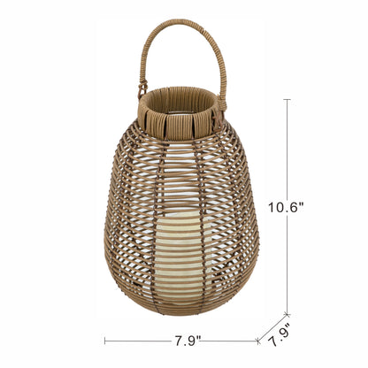7.9x7.9x10.6" Brown Poly Rattan Lantern With White LED Candle - image 7