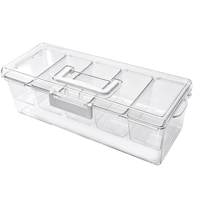 Chilled Condiment Server Caddy, 5 Compartment Ice Cooled Serving Container, Plastic Fruit Garnish Tray Platter with Lid, for Taco Salad Bar Accessories, Party Home Restaurant Supplies - image 2