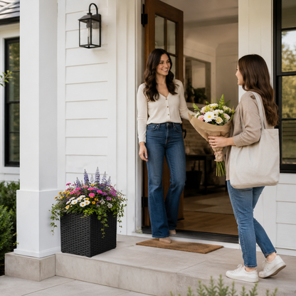 SOLHOME 11" Black Cubic Planter Box, Resin Wicker Plant Pot with Insert – Indoor Outdoor Decorative Square Planter for Patio, Porch, or Entryway - image 7