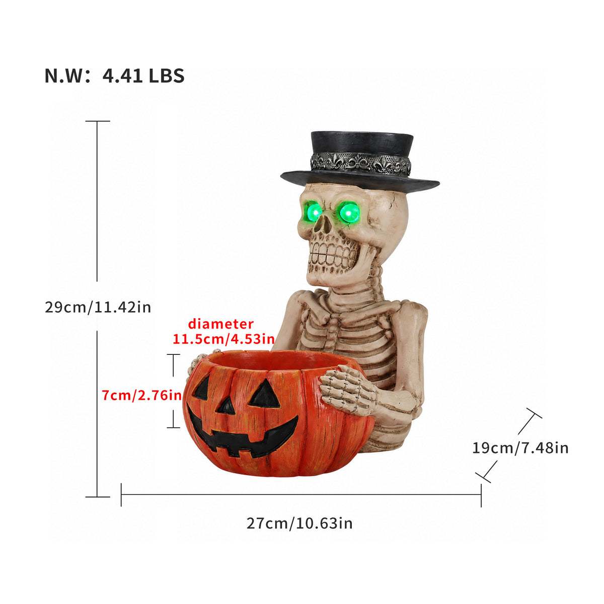 Halloween Skeleton Figurine with Pumpkin Candy Bowl & Candle Holder, Spooky Table Decor for Halloween - image 4
