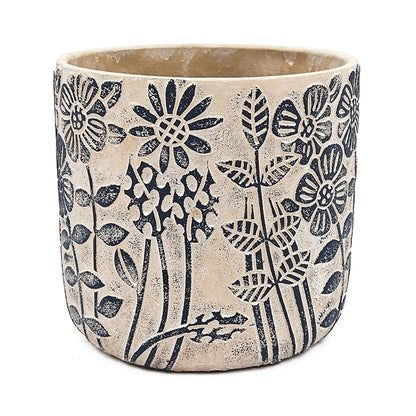 S/2 Gray Sand and Cement Planters with Blue Floral Motif, L:D7x6.7" S:D5.5x5" - image 5