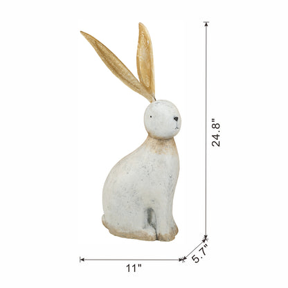 11x5.7x24.8" White Magnesium Rabbit Figurine with Gold Iron Ears - image 11