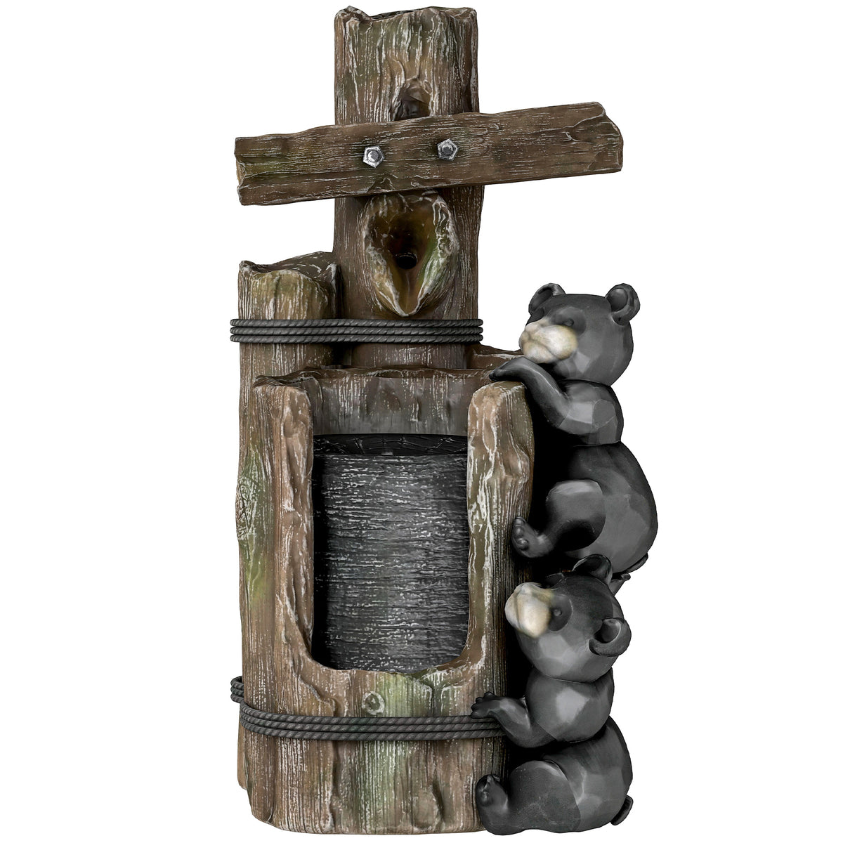 Outsunny 22.8" Outdoor Water Fountain, 3-Tier Floor Standing Resin Bears on Log Waterfall Fountain with LED Lights, Pump - image 12