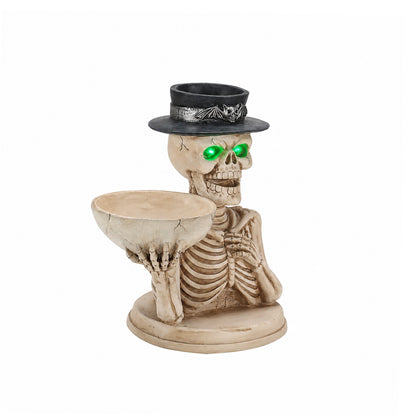 Halloween Skeleton Figurine with Storage Bowl & Candle Holder, Spooky Halloween Decor for Indoor Home - image 7