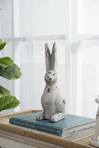 5.3x4.5x12.8" Weathered Cement Cream Rabbit Statue - image 8