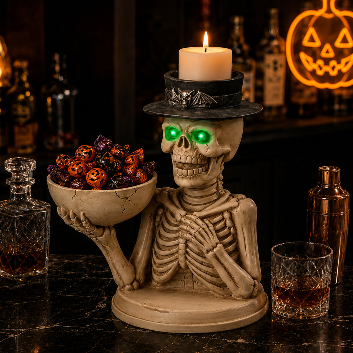 Halloween Skeleton Figurine with Storage Bowl & Candle Holder, Spooky Halloween Decor for Indoor Home - image 14