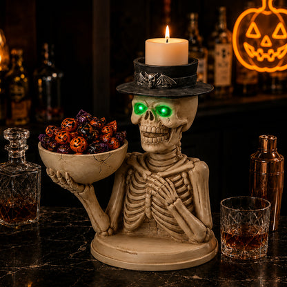Halloween Skeleton Figurine with Storage Bowl & Candle Holder, Spooky Halloween Decor for Indoor Home - image 14