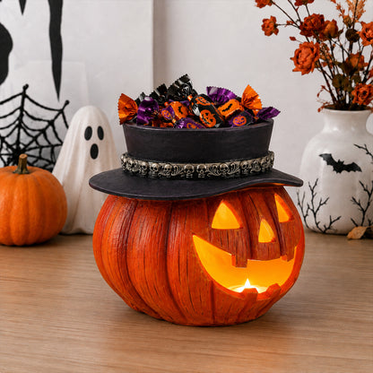 Halloween Pumpkin Candy Bowl with Witch Hat, Light Up Jack O Lantern Decoration, Spooky Tabletop Storage Container for Home Party Decor - image 12
