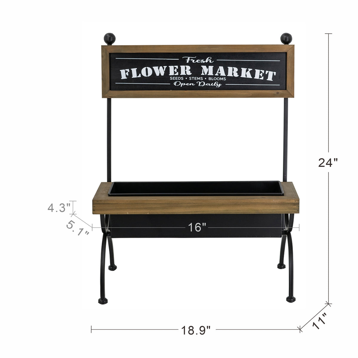 19x11x24" Rustic Brown Wooden Planter Stand with Black Iron Frame - image 8