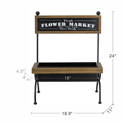 19x11x24" Rustic Brown Wooden Planter Stand with Black Iron Frame - image 8