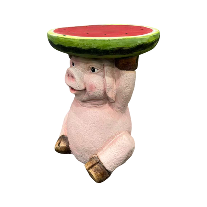 13.39" High Cute Pig Side Table, 11.34" Wide Pig with Watermelon Top, Multi-Functional Plant Stand & End Table for Home & Garden Decoration - image 10