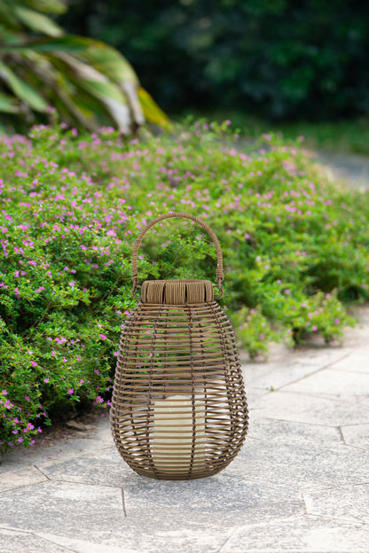 7.9x7.9x10.6" Brown Poly Rattan Lantern With White LED Candle - image 6
