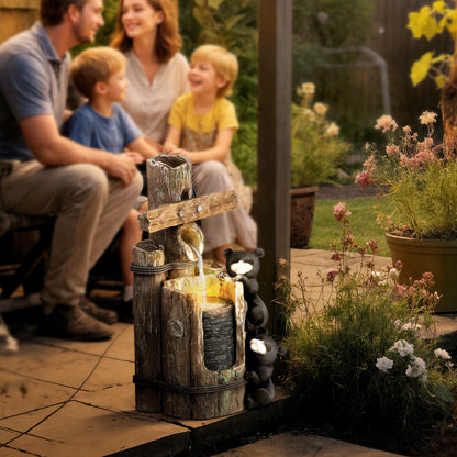 Outsunny 22.8" Outdoor Water Fountain, 3-Tier Floor Standing Resin Bears on Log Waterfall Fountain with LED Lights, Pump - image 11