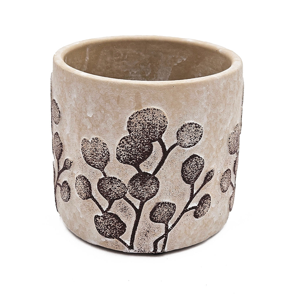 Set of 4 4.3x4.3x4" Gray Sand and Cement Planters with Brown Botanical Motifs - image 11