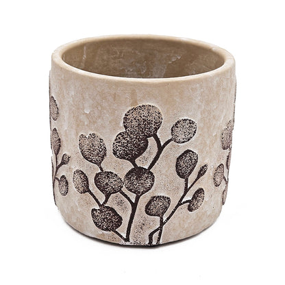 Set of 4 4.3x4.3x4" Gray Sand and Cement Planters with Brown Botanical Motifs - image 11