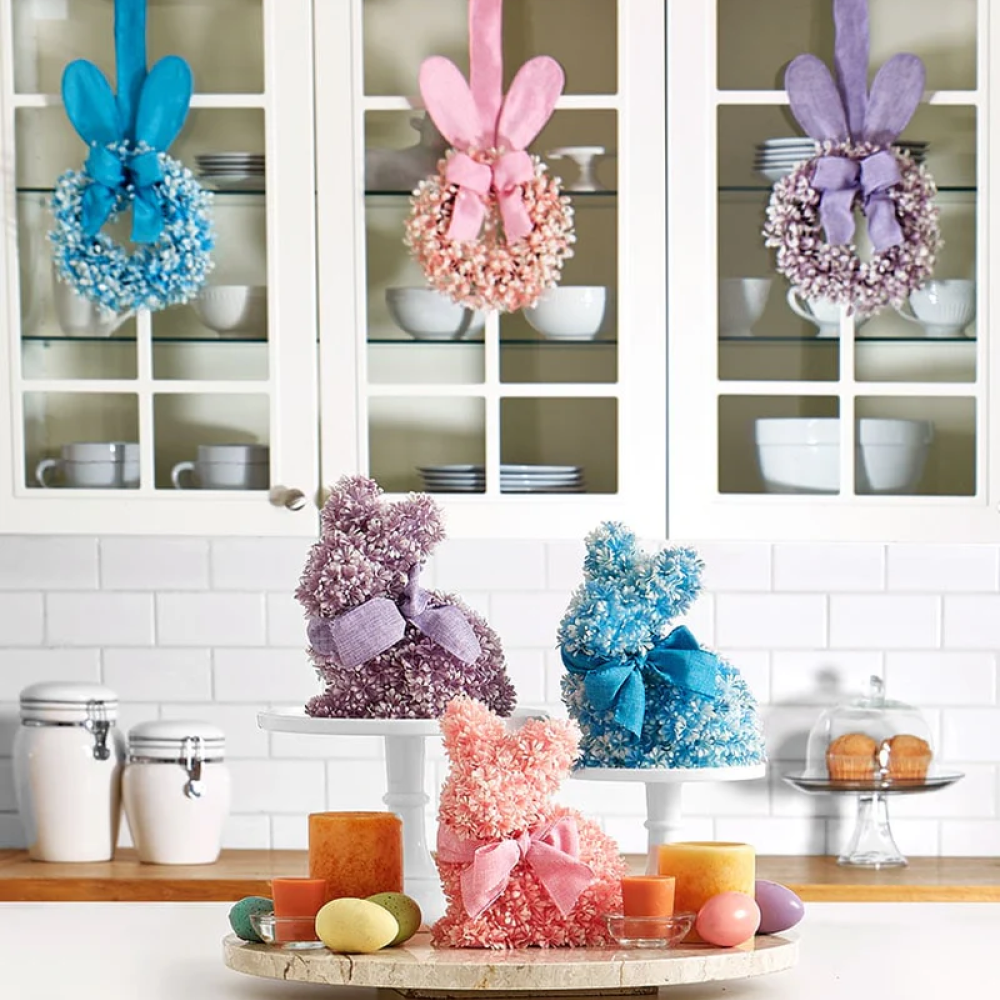 Easter Bunny Cabinet Wreath - Blue, Pink, Or Purple