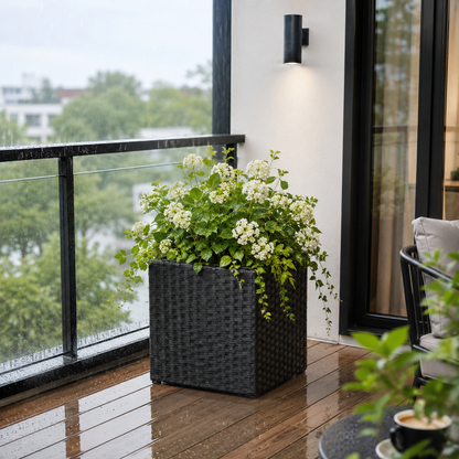 SOLHOME 11" Black Cubic Planter Box, Resin Wicker Plant Pot with Insert – Indoor Outdoor Decorative Square Planter for Patio, Porch, or Entryway - image 4