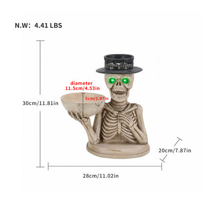 Halloween Skeleton Figurine with Storage Bowl & Candle Holder, Spooky Halloween Decor for Indoor Home - image 4