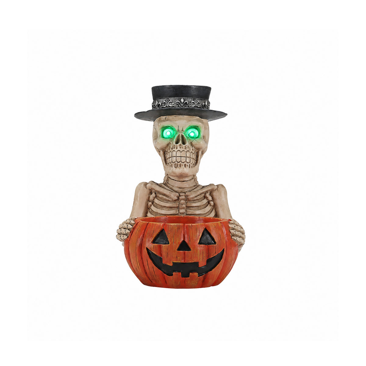 Halloween Skeleton Figurine with Pumpkin Candy Bowl & Candle Holder, Spooky Table Decor for Halloween - image 5