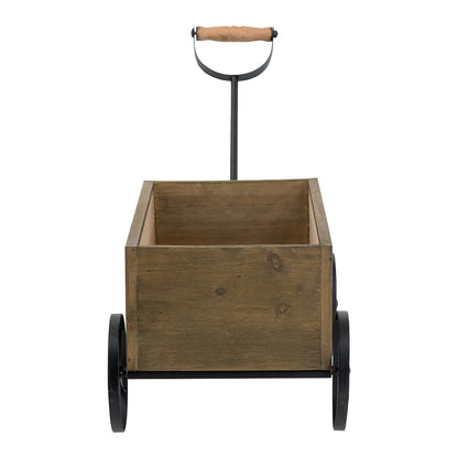16.5x9.5x8" Rustic Wooden Wagon Planter with Black Iron Wheels and Handle - image 3